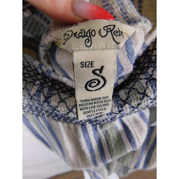 Indigo Rein Pants Womens Small Blue Striped Linen Blend Smocked Waist Wide Leg - Picture 9 of 10